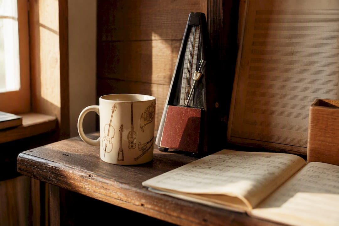 Music room decor ideas that start with a mug and a shelf